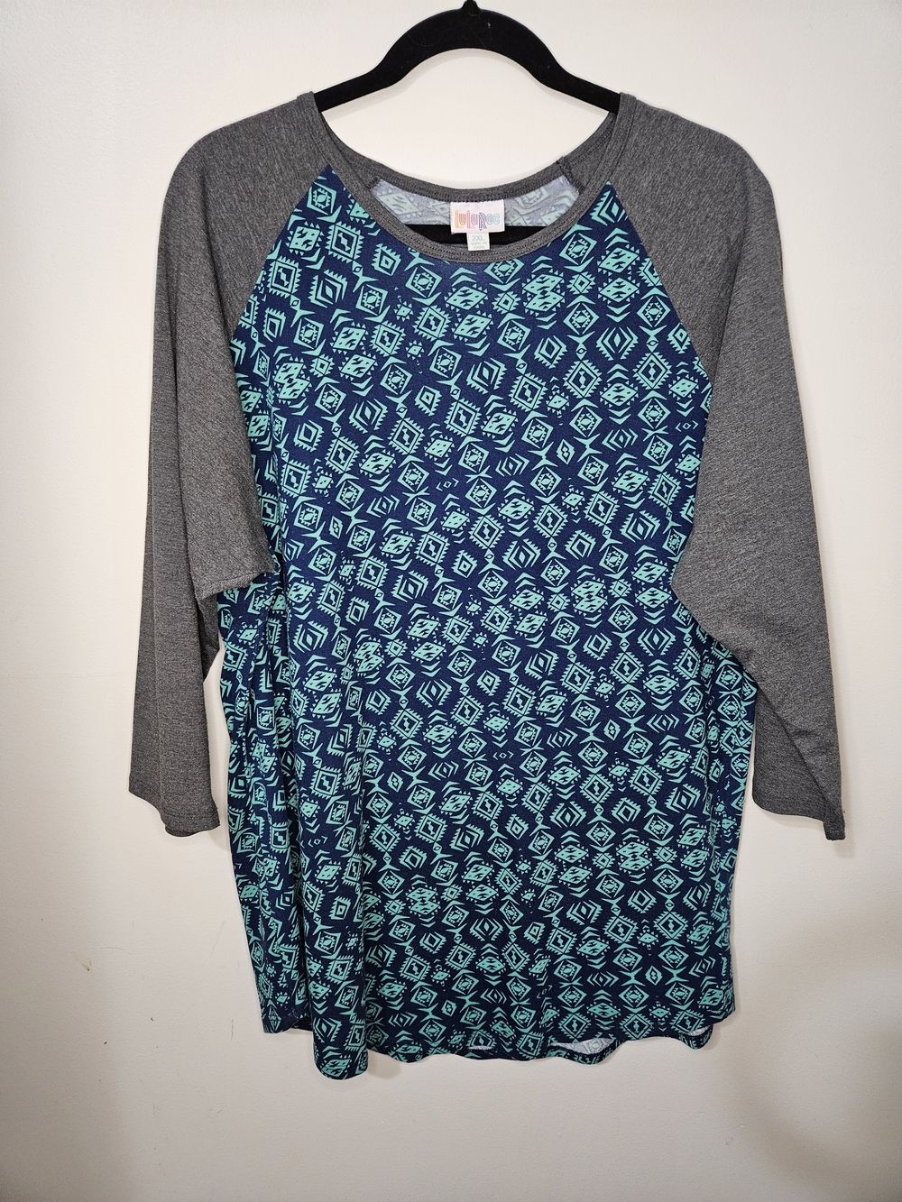 Women's LuLaRoe Navy and Teal Patterned Randy Top